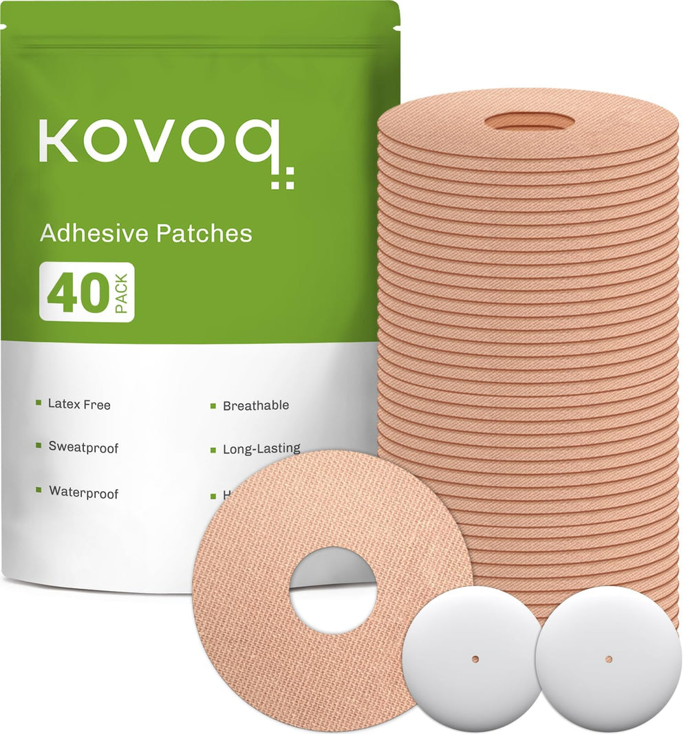 KOVOQ CGM patches 40-pack provide reliable wear with skin-friendly adhesion.