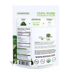 Close-up of KOYAH freeze-dried greens powder texture.