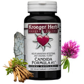 Kroeger Herb Candida Formula 1 bottle with label promotes gut balance.