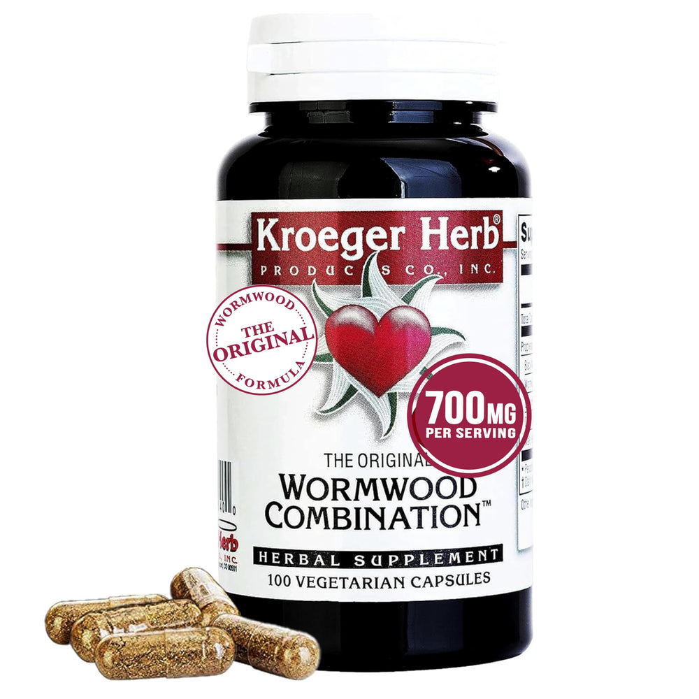 Kroeger Herb Wormwood Detox bottle front with capsules for daily wellness