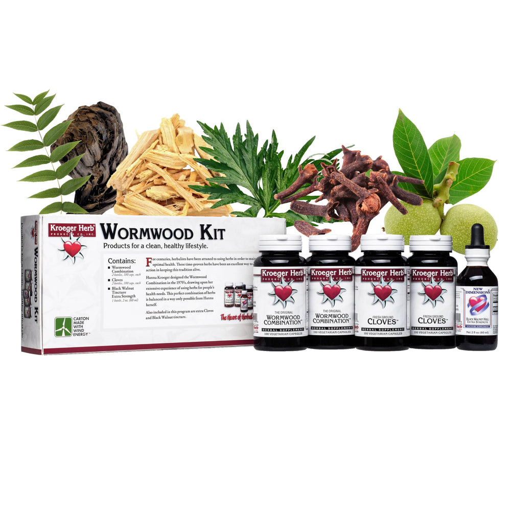 Kroeger Wormwood capsules front label highlights herbal wellness potential