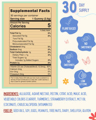 Krunchy Kids gummies closeup featuring strawberry flavor and vibrant color.