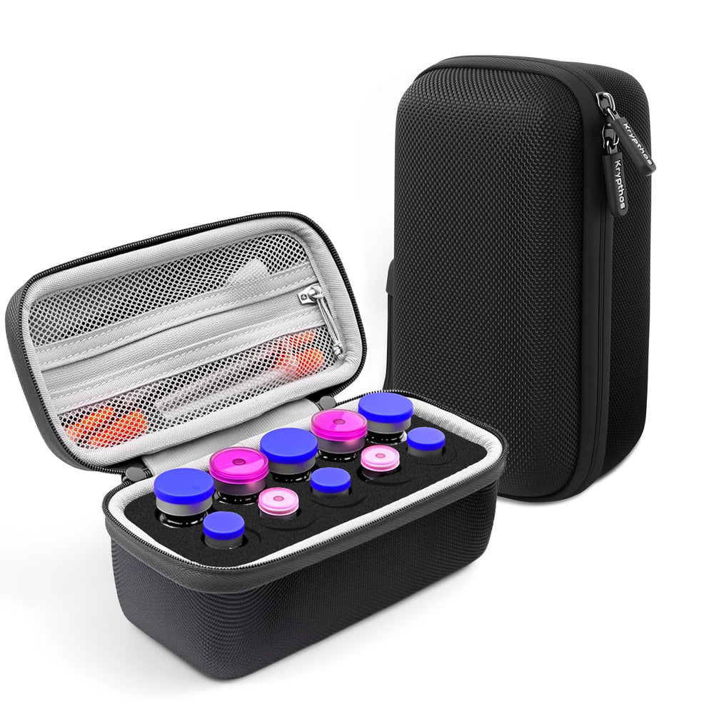Krypthos 10-slot vial protector case front view showing organized insulin storage.