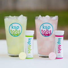KSPtabs Trial Pack usage glass shows mixed flavors for hydration.