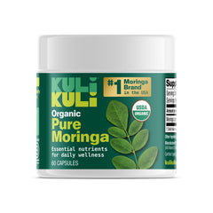 Kuli Kuli Moringa capsules bottle front highlighting nutrient dense energy support