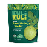 Kuli Kuli Moringa powder jar showing organic, non-GMO quality for daily greens