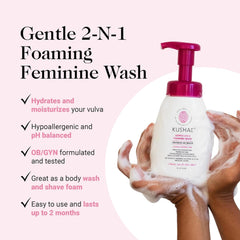 Kushae Gentle foaming wash label glycerin free formula suitable for sensitive skin.
