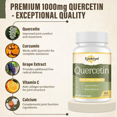 Kynderynl Quercetin 1000mg softgels close-up with turmeric and grape seed for synergy.