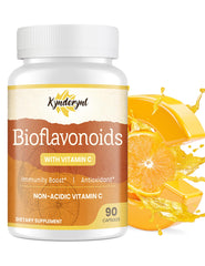 Kynderynl Vitamin C with bioflavonoids bottle showing non-acidic formula for daily wellness