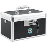KYODOLED medication lock box front view showing sturdy aluminium build and secure closure.