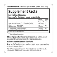 Kyolic Formula 109 bottle label emphasizing organic, non-GMO garlic.