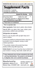 Kyolic Kyo-Dophilus label showing three probiotic strains L. gasseri, B. bifidum, B. longum