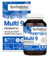 Kyolic Kyo-Dophilus Multi 9 probiotic bottle promoting diverse strains for digestive balance.