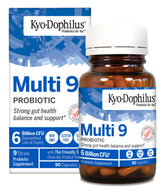 Kyolic Kyo-Dophilus Multi 9 probiotic bottle supports daily digestive balance.