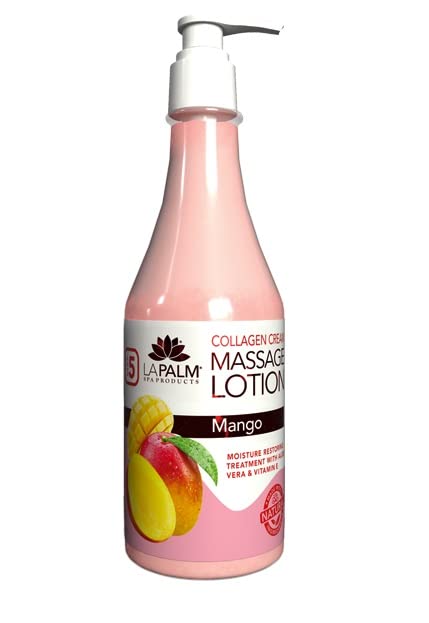 La Palm Massage Lotion Intense Island Mango bottle provides daily hydrating skin nourishment.