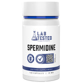 Lab Tested Supplements Spermidine 3HCL capsules in bottle, highlighting quality.