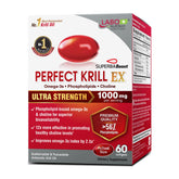 LABO Nutrition Perfect Krill EX bottle front with premium krill oil for heart, brain, and joints.