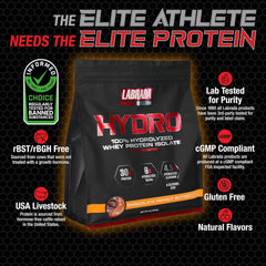 Labrada Hydro whey shake glass demonstrates fast-acting protein for post-workout support