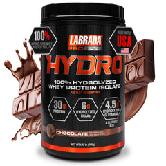 Labrada Hydro bottle highlights 100% hydrolyzed whey isolate for fast absorption