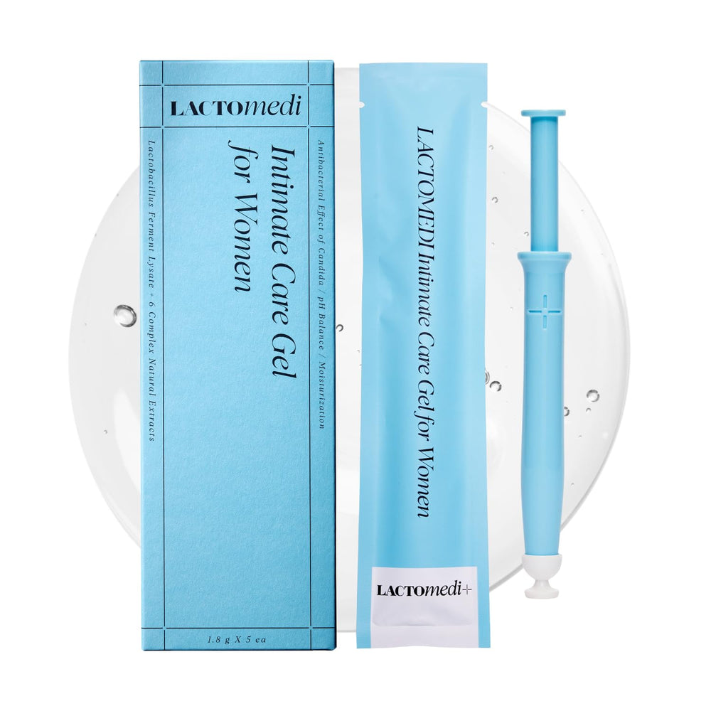 LACTOMEDI Intimate Care Gel box with 5-dose kit for convenient pH balance support.