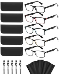 LADEESSE 5-pack reading glasses for women with blue light protection for screen time.