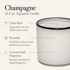 LAFCO New York Signature Champagne candle close-up of label and branding.