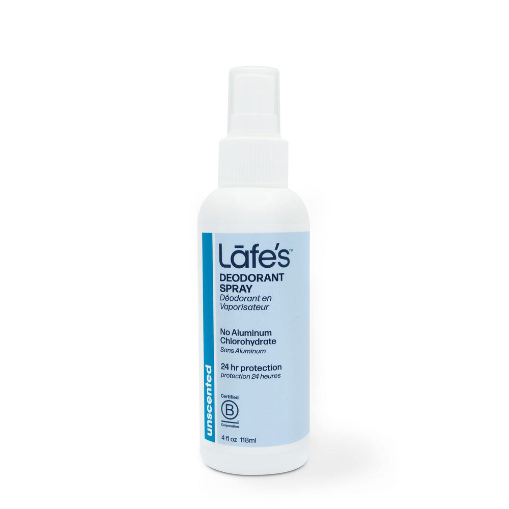 Lafe's 4oz unscented deodorant spray for all-day freshness
