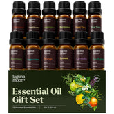 Lagunamoon essential oils set packaging closeup for diffuser and candle making.