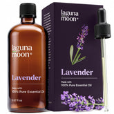 Lagunamoon Lavender Essential Oil bottle for diffusers and calming blends.