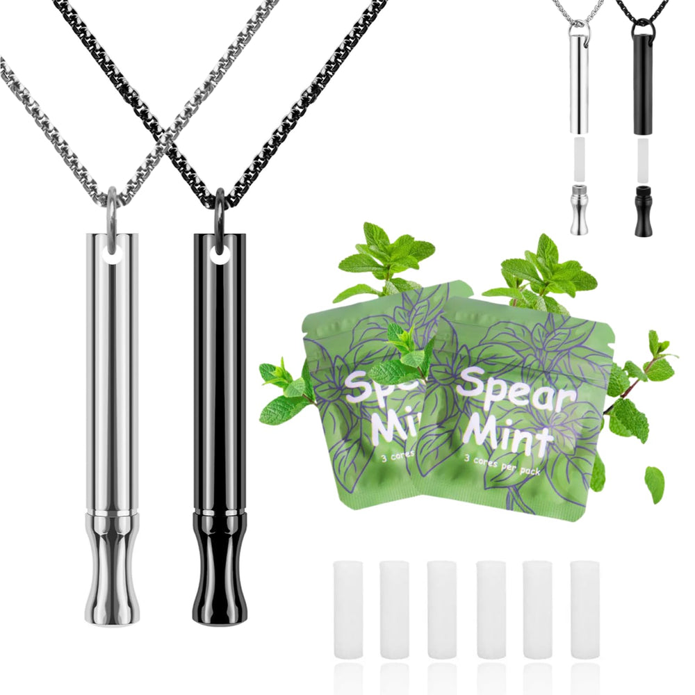 LAMKHOO Breathing Necklace with mint pod for cravings relief during daily moments
