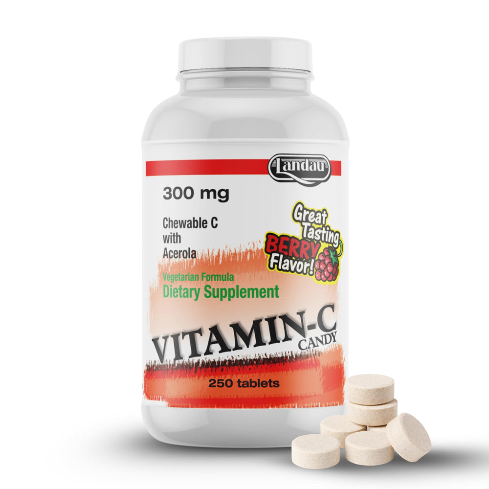 Landau Vitamin C Candy Berry bottle showcases kid-friendly supplement for daily use