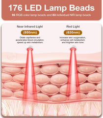 Lanieney red-light mask close-up highlighting bead array for even coverage