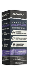 Lavender-flavored ONNIT Melatonin bottle with calming imagery.