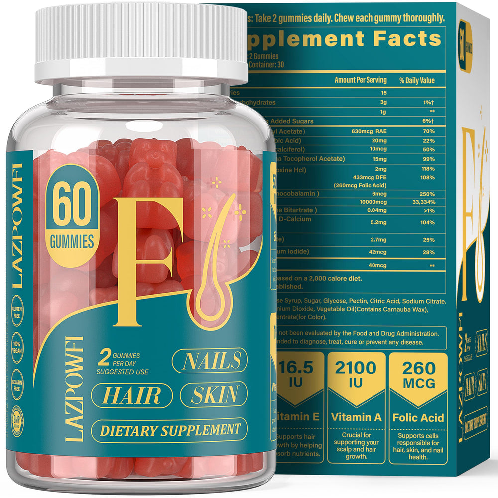Lazpowfi Biotin Gummies strawberry bottle for easy daily beauty support
