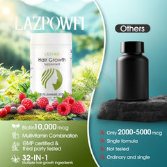 Lazpowfi label nutrition facts emphasize essential vitamins for hair and nails