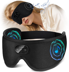 LC-dolida Bluetooth sleep mask headphones on for immersive travel audio.