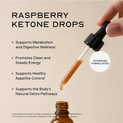 LEAN Nutraceuticals Raspberry Ketone Drops pouring for easy daily dosing and keto goals