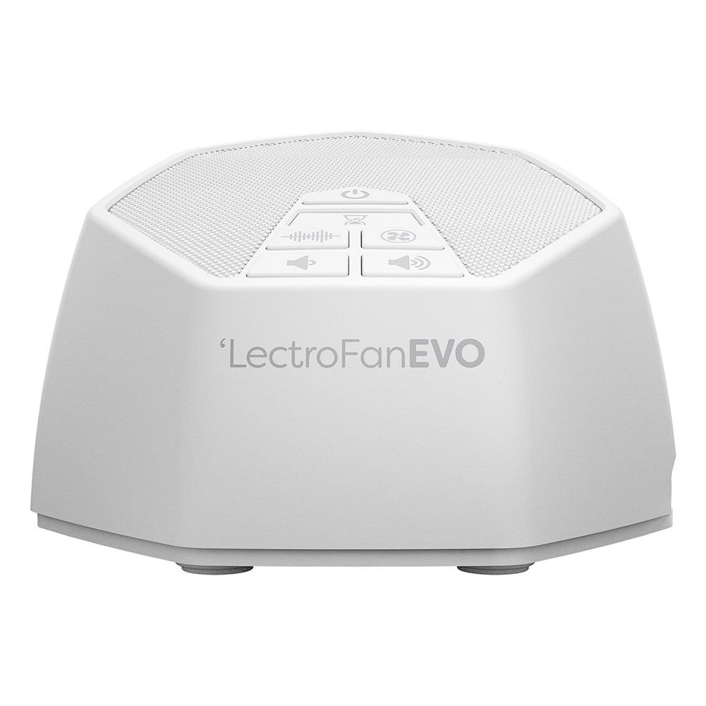 LectroFan EVO on nightstand showing compact bedside design for restful sleep