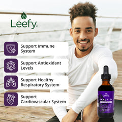 Close-up of Leefy Organics label highlighting natural ingredients for immunity.
