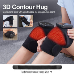 Adjustable strap secures LEERCON knee massager to fit various joints