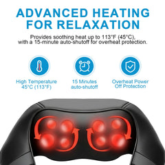 LEERCON neck massager with heat 10 rotating nodes for reversible shiatsu