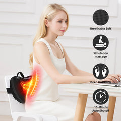 LEERCON massager strapped to chair enabling hands-free relaxation at work.