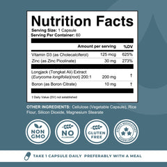 Left Coast Performance boron citrate Tongkat Ali bottle highlights stamina potential.