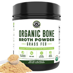Left Coast Performance bone broth powder jar shows a pure organic ingredient for savory bases.