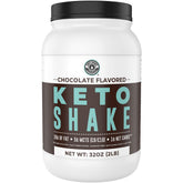 Left Coast Performance keto shake chocolate tub close-up packaging for meal replacement convenience.