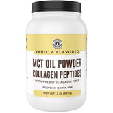 Left Coast Performance MCT Oil Powder Vanilla tub: creamy, keto-friendly creamer for coffee.