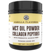 Left Coast Performance MCT Oil Powder Vanilla tub, suggesting keto-friendly energy benefits