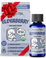 Legendairy Milk Elderberry Drops bottle front supports daily immune wellness for babies.