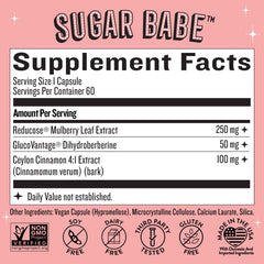 Close-up of Sugar Babe capsules highlighting convenient twice-daily dosing.