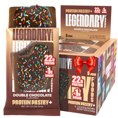 Legendary Foods double chocolate pastry packaging, a high-protein keto snack option.